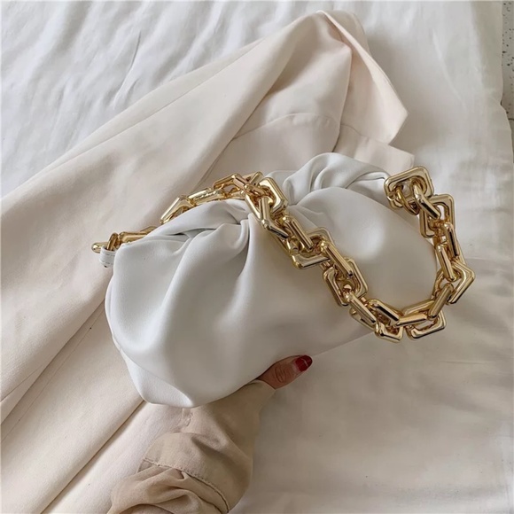 Women Shoulder Handbags Solid Color Travel Hand Bag, Gold Chain PU Leather - Picture 3 of 3